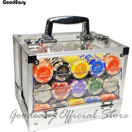 600/1000PCS Texas Hold'em Poker Clay Poker Chips Set With Acrylic Box Playing Cards Dices Dealer Buttons Flannelette Bag