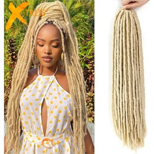 Ombre Blonde Long Straight Faux Locs Synthetic Crochet Braiding Hair Dreadlocks Soft Pre Looped Knotless Braided Hair X-TRESS