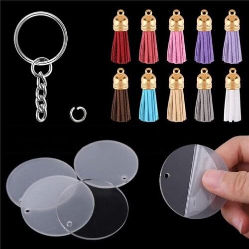 90Pcs DIY Acrylic Clear Circle Discs Keychain Set Round Acrylic Keychain Blanks Colorful Tassel Pendants DIY Projects&Crafts