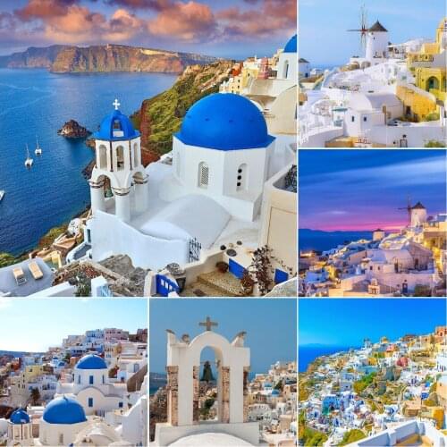5D DIY Diamond Painting Greece Santorini Island Scenery Rhinestone Diamond Embroidery Cross Stitch Kit Mosaic Home Decoration