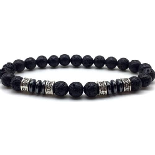 Black 8mm bohemian multicolor Agate beads Chakra Reiki Buddha Yoga Bracelet elastic adjustable Volcanic Stone Bangles 4g34