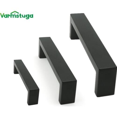 Black Cabinet Handles 10mm*20mm Square Bar Stainless Steel Kitchen Door Knob Furniture Drawer Pulls CC96mm~224mm