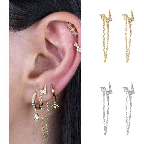 CRMYA Vintage Boho Silver Gold Filled Zircon Cz Long Chain Stud Earrings For Women Fashion Jewelry Wholesale