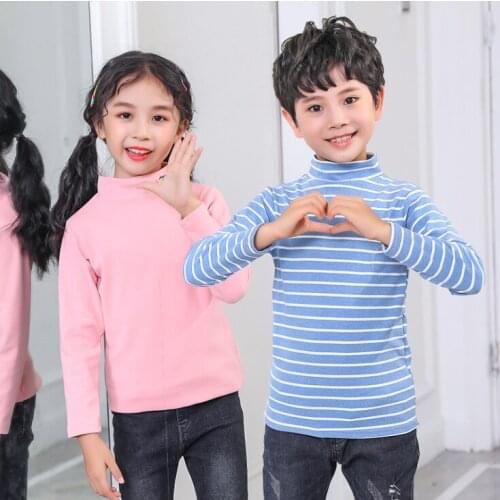 Childrens Boys Girls TOPS Autumn Winter Turtleneck Bottoming Striped T-Shirts Baby Long-Sleeved Kids T-shirt 2 4 6 8 10 12 14 Y