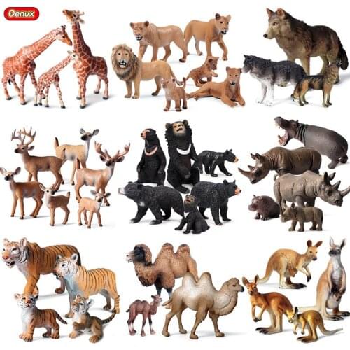 Oenux Classic Wild Forest Tiger Lion Giraffe Simulation Animals Goose Pig Cow Farm Model Action Figures PVC Collection Kids Toy