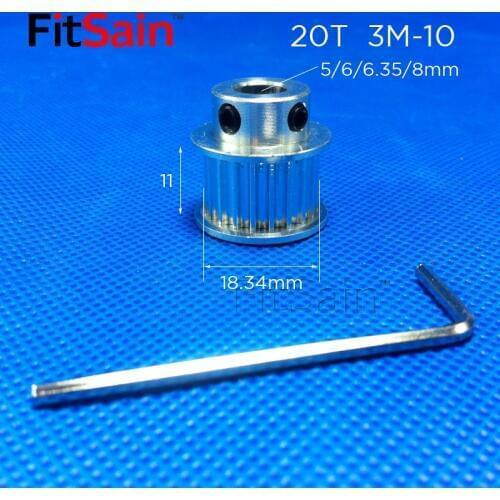 FitSain-3M 20T Synchronous Wheel Width 10mm Aluminum Alloy Pulley Hole 5/6/6.35/8mm