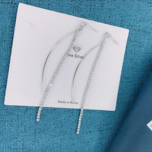 Exquisite 925 Sterling Silver Shining Tassel Drop Earrings Colorful Shine Zircon Stud Eardrop Not Easy Fade Chain More Beans