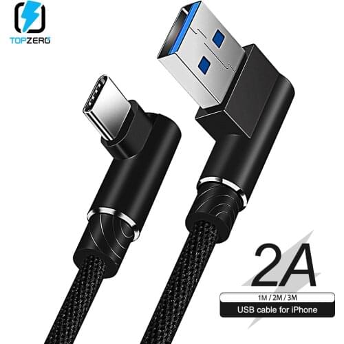 USB Type C Cable Fast Charging Cable For Samsung Xiaomi Huawei 90 Degree Type C Cable 3M Moblie Phone For Android Data Cable