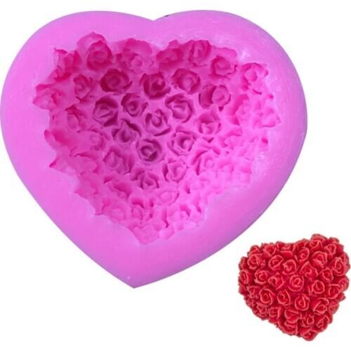 Valentines Day Silicone Mold Chocolate Love Heart Rose Flower Shape For Candle Moon Cake Resin Mold DIY Cake Decoration Tool