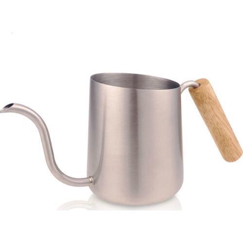 600ml Stainless Steel Coffee Pot with Wood Handle Gooseneck Fine Mouth Kettles Coffee Percolators Kitchen Cafe Tool