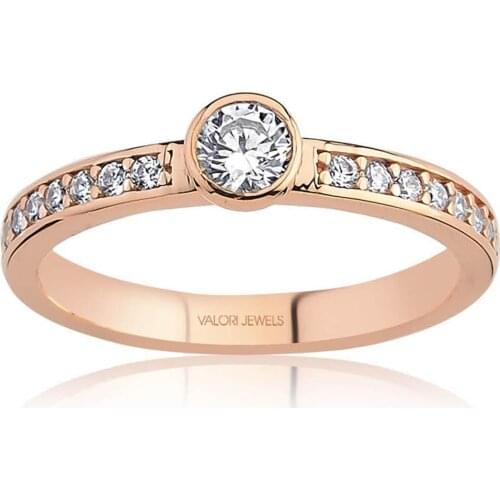Valori Jewels 0.40 Carat, Zirconia White Round Gemstone, Rose Gold Plated, Sterling Silver Solitaire Ring