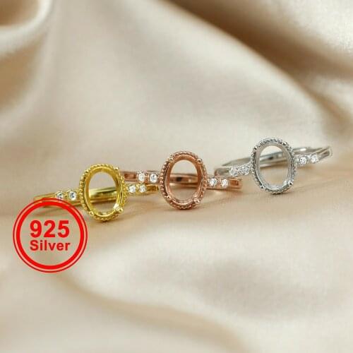1Pcs 6x8MM Oval Prong Ring Settings Adjustable Vinatge Style Gold Plated Solid 925 Sterling Silver Bezel Tray Gemstone 1224049