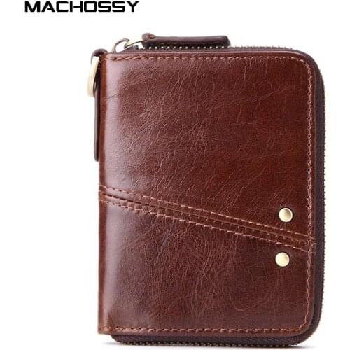 New RFID Protect Men Leather Wallet Genuine Leather Coin Purse Man Small Coin Purse Wallets for Male Short Purse with Key ring