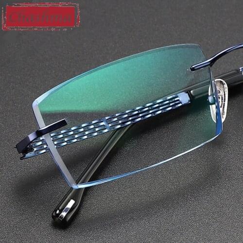 Titanium Prescription Lenses Eyewear Men Luxury Tint Lenses Myopia Reading Glasses Diamond Cutting Rimless Frame