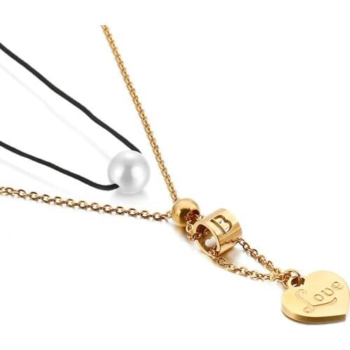Small fresh heart-shaped necklace Japan and South Korea simple wild student 26 letters tassel clavicle chain female