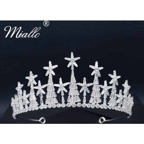 Miallo Zircon Bridal Crown Headband Wedding Hair Accessories for Women Headwear Silver Color Tiaras and Crowns Jewelry Gift