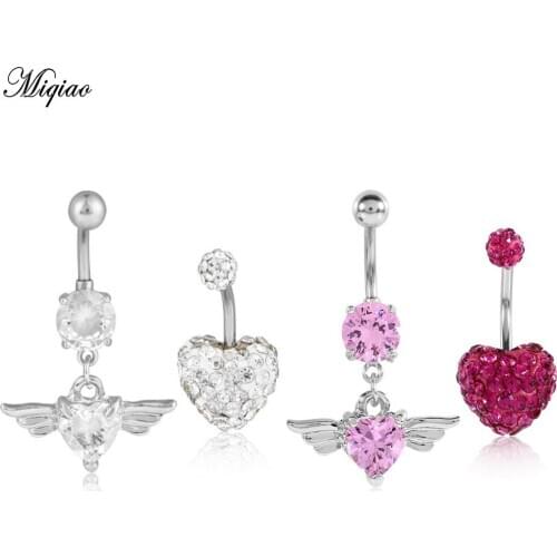 Miqiao 1 Set New Wings Belly Button Ring Heart Shaped Belly Button Buckle Hot Selling Belly Button Ring Two-piece Set