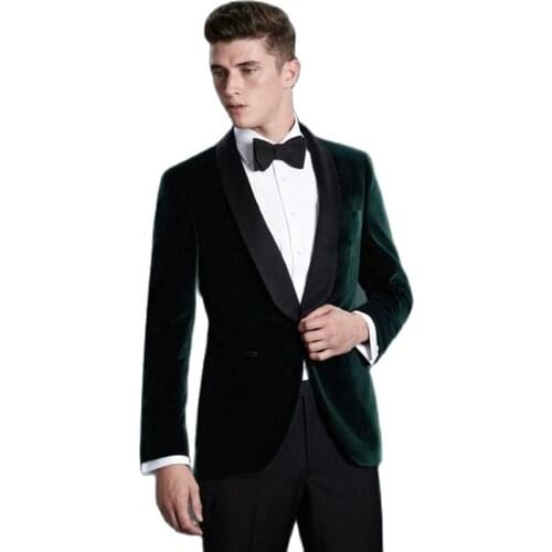 Fashion 2 Piece Velvet Mens Evening Dress Toast Suits Handsome Groom Tuxedos Work Business Clothes(Jacket+Pants+Bow Tie) OK:060