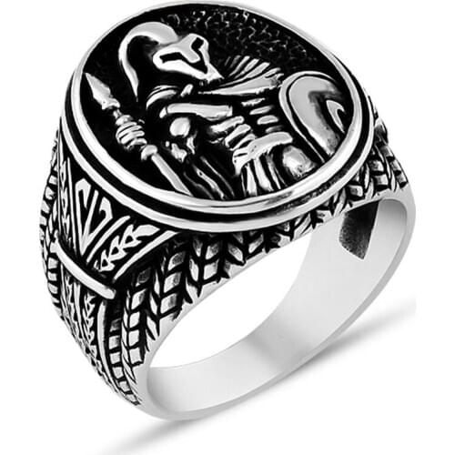 Men Handmade Silver Ring With Spartian Warrior Motif, Made in Turkey, Solid 925 Sterling Silver