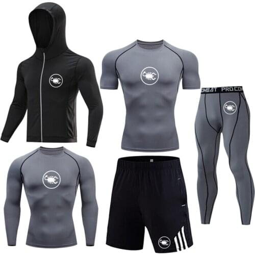Mens Sports Suit Gym Suit Stretch T-Shirt Mens Breathable Suit Running Tights Training Suit Brand Mens Suit Mens Tights MMA