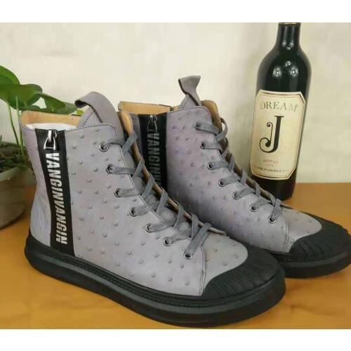 2019 new production 100% real genuine ostrich skin gray green colors winter boots shoe with genuine cowhide skin lining