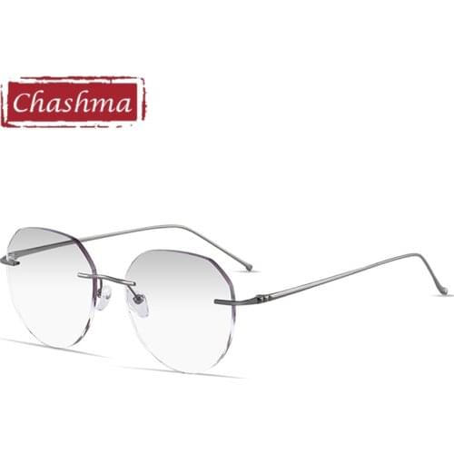 Chashma Rimless Spectacles Pure Titanium Fashion Men Eye Glasses Diamond Trimmed Spectacle Frames Women Sunglasses Tint Lens