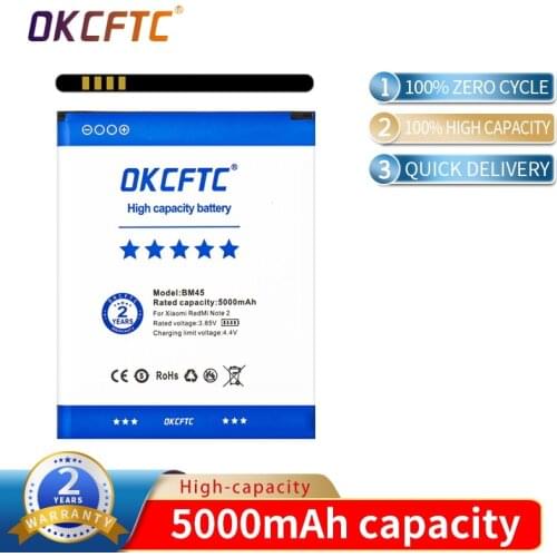 OKCFTC 5000mAh BM45 Replacement Battery For Xiaomi Mi Redmi Note 2 Redrice note2 Phone Batteries