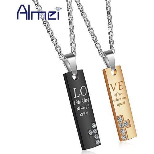 Almei Love Letter Necklaces & Pendants Titanium Heart Paired Couple Necklace for Lovers Pendant Valentines Day Gift SN036