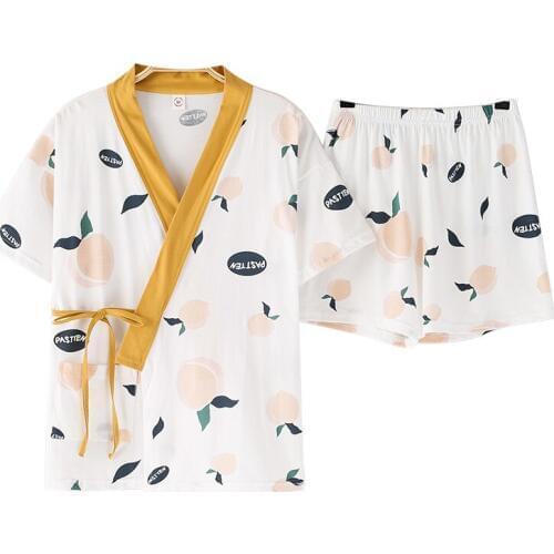 Japan StyleSummer Pajamas Set For Femmen Cotton Cosy Womens Pajammas V-Neck Short Sleeve Kimono Mujer 2020 Cartoon Pigamas