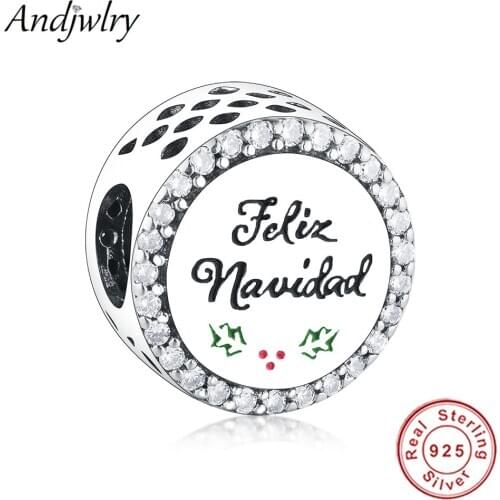 Fit Original Charms Bracelets 925 Sterling Silver Feliz Navidad Dangle Charm beads DIY Jewelry Christmas Berloque