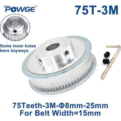 POWGE 75 Teeth HTD 3M Synchronous Pulley Bore 6/8/10/12/15/17/19/20/25mm for Width 15mm 3M Timing belt HTD3M pulley 75T 75Teeth