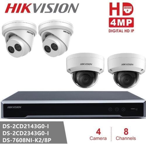 Hikvision CCTV System NVR DS-7608NI-K2/8P & Camera DS-2CD2343G0-I & DS-2CD2143G0-I 4MP Dome IP Camera Security Night Version H26