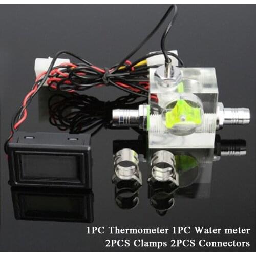 Water Cooling System High Accuracy Flow Meter Professional Easy Install Digital Display LED Thermometer 2 Connectors Combination