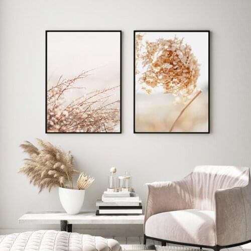Modern Dried Hydrangea Flowers Plants Wave Life Quotes Wall Art Picture Canvas Painting Poster Prints for Living Room Home Decor