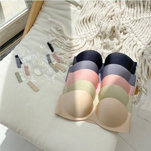 SP&CITY Colorful Summer Strapless Invisible Bras For Women Wedding Sexy Seamless Push Up Bra Gathering Solid Wirefree Bra Female