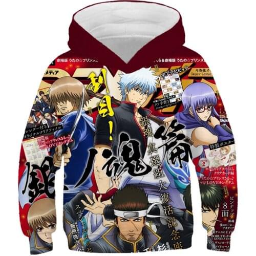 GINTAMA 3D Anime Hoodie Kids Boy Hooded Hip-hop Style For Teenager Pullover Fresh Print Hoody Big Pocket Sweatshirt Autumn 4-14T