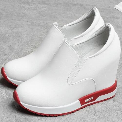 Wedges Oxfords Shoes Women Slip On Genuine Leather High Heel Platform Pumps Shoes Female Round Toe Fashion Sneakers Casual Shoes