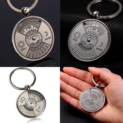 Universal Mini Perpetual Calendar Keychain Ring Unique Metal Keyring 50 Years Car Key Decoration Accessories
