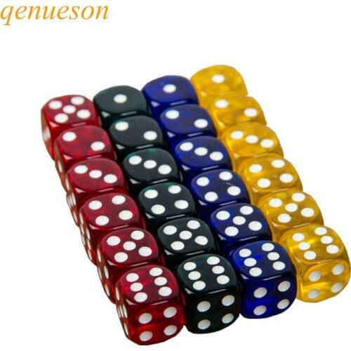 High Quality 24pcs/Lot Entertainment 16mm Dice Transparent Acrylic Environmental Protection Color Hexahedral Round Dice qenueson