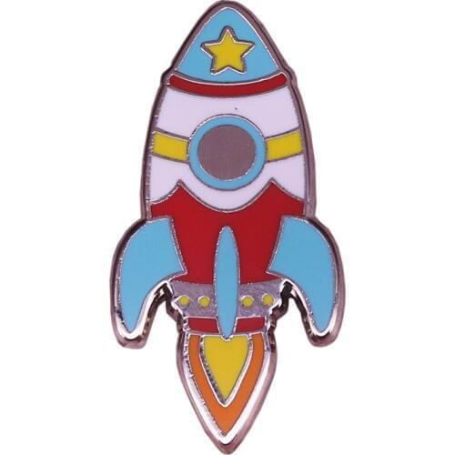 Bright rocket enamel pin retro spaceship badge Kawaii pastel brooch universe stars pin science jewelry