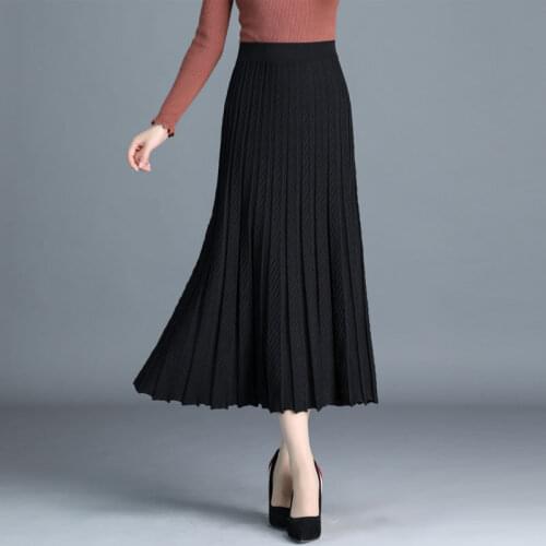 2021 Women Autumn Winter Knitted Pencil Skirts Female Elastic High Waist Long Dresses Lady Casual Vintage Solid Loose Skirt H672