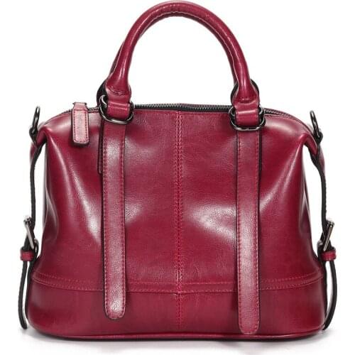 Boston Ladies Genuine Leather Bags 2019 Vintage Women Handbag Famous Brand Crossbody Bag Top-handle Soft Elegant Office Lady Bag