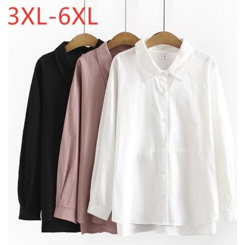 New 2021 Ladies Spring Autumn Plus Size Tops For Women Large Long Sleeve Loose Casual White Black Cotton Shirt 3XL 4XL 5XL 6XL