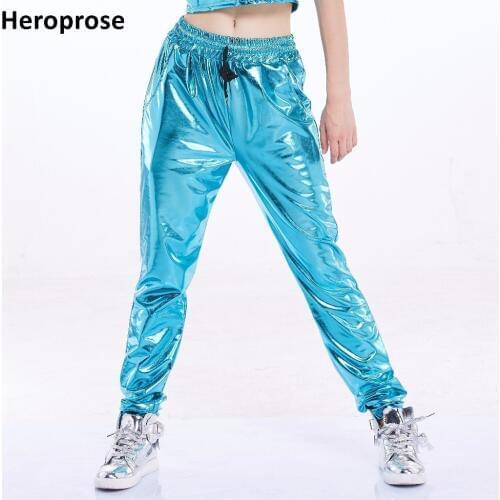 Heroprose New Fashion mid waist dance stage performance wide leg loose long bloomers sky blue trousers women hip hop harem pants