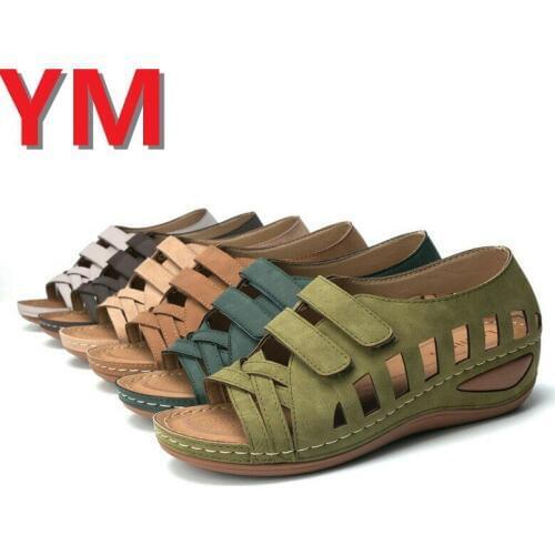 2020 New Women Sandals Lostisy Large Size Women Cross Belt Breathable Hook Pure Color Sandals Ankle-Wrap Sandalia Feminina 35-43