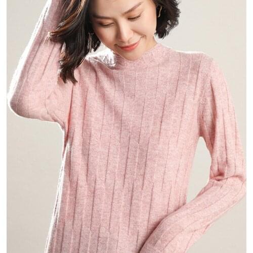 100% Pure Wool Sweater Womens Pullover Basic Casual Loose Wild Style Half High Neck Knitted Bottoming Shirt 21Autumn Winter New
