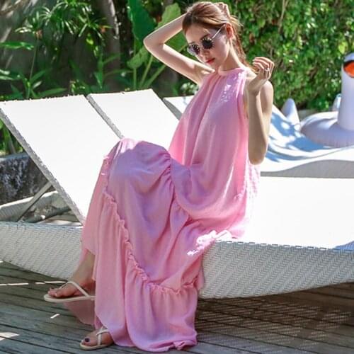 Vestido De Festa Limited Tank Maxi Dress Chiffon French Dress Woman 2020 New Summer Sleeveless Large Size A Word Big Swing Long
