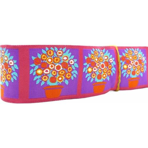 1-1/2'' 38mm Wide Bonsai Flowers Woven Gittar Strap Jacquard Ribbon