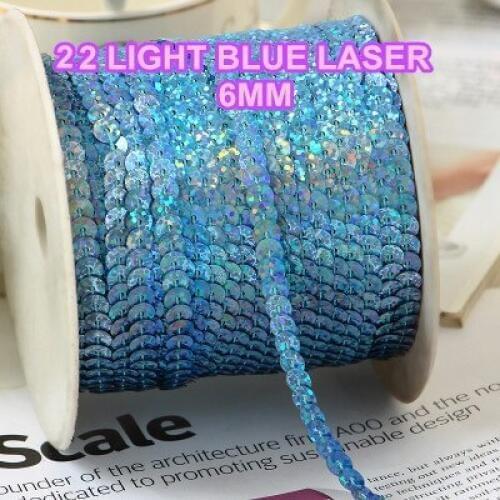 100 Yards 6mm Laser Bright Sequins Trim Sequin Rolls , Sold per Packet of 1 Roll(100 Yards)-22# Laser Light Blue Sequin Ribbon