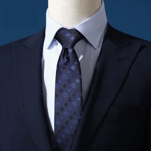 2020 Brand New Fashion High Quality Men 7CM Geometric Pattern Blue Necktie Business Formal Suit Neck Tie for Men with Gift Box